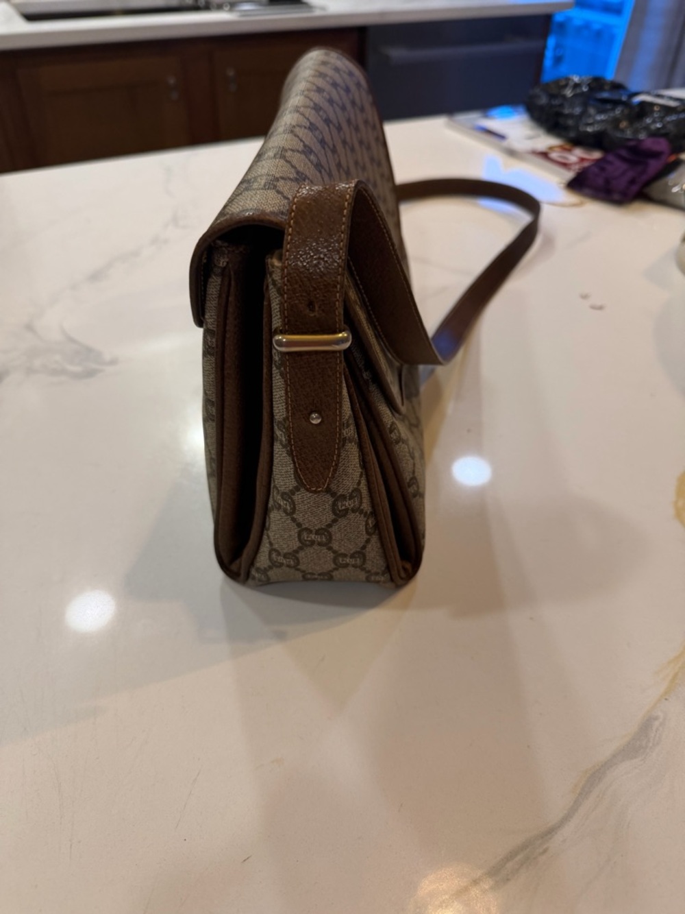 Gucci Plus Beige/Brown Monogram Canvas Shoulder Bag with Gold Hardware - Picture 3 of 12